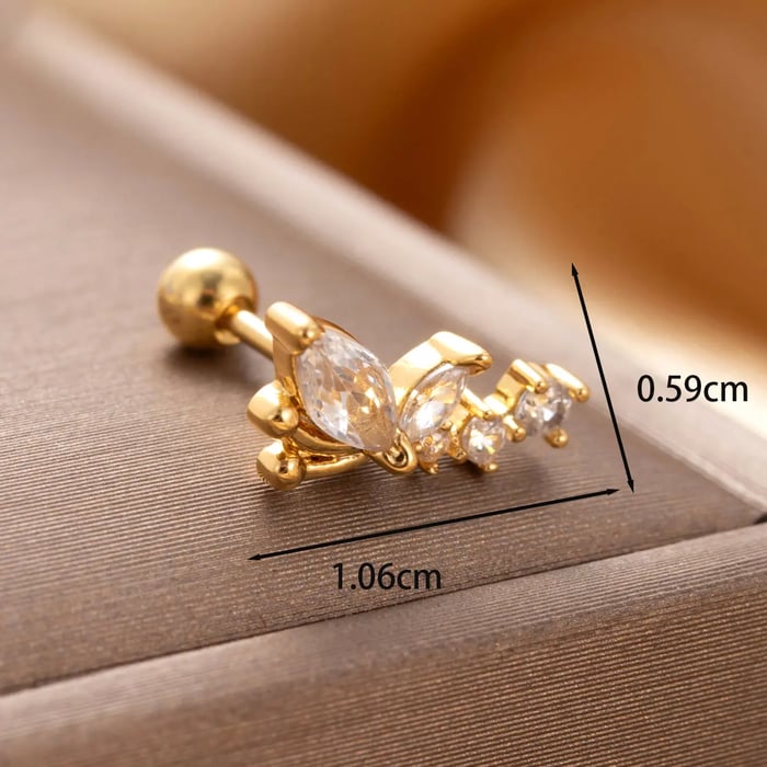 1 Piece Simple Series Fish Copper  Gold Color Zircon Women's Stud Earrings 